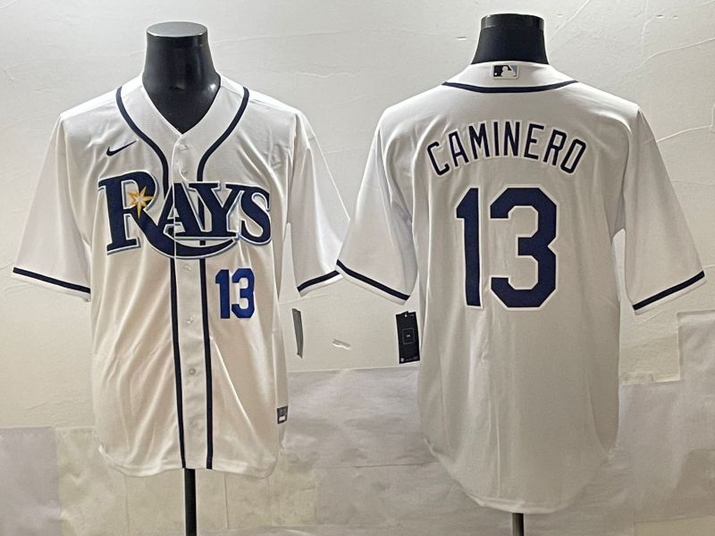 Men 2025 Tampa Bay Rays 13 Caminero White Game Nike MLB Jersey style 4